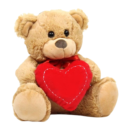 Pluszowy misiu trzymający duże, czerwone serduszko