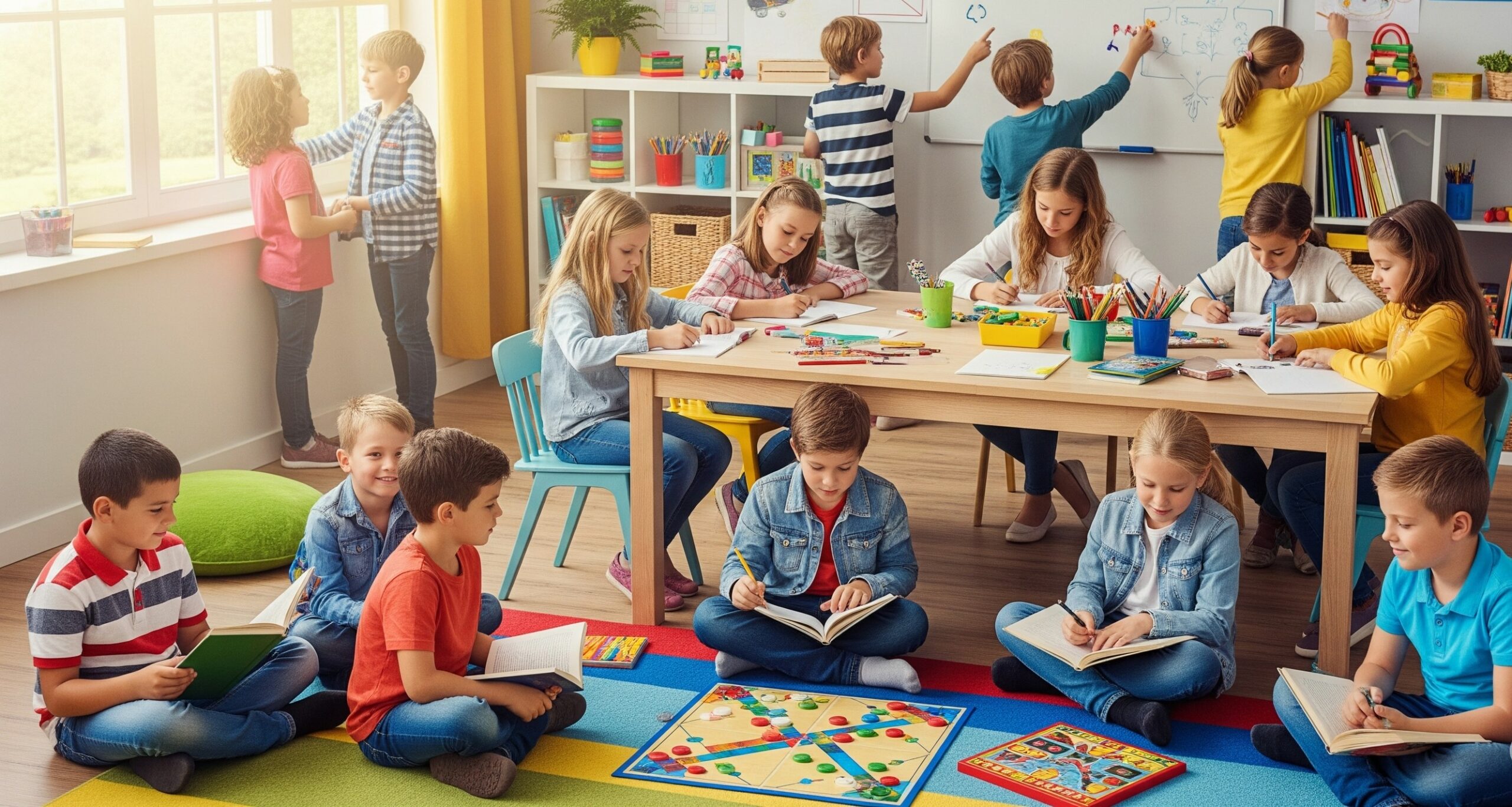 Świetlica - dzieci bawią się i uczą - grają w gry, rysują